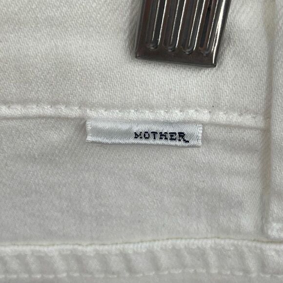 Mother White Slim Fit High Waisted Tomcat Patch Fray Hem Jean Short Size 29 - Picture 5 of 8